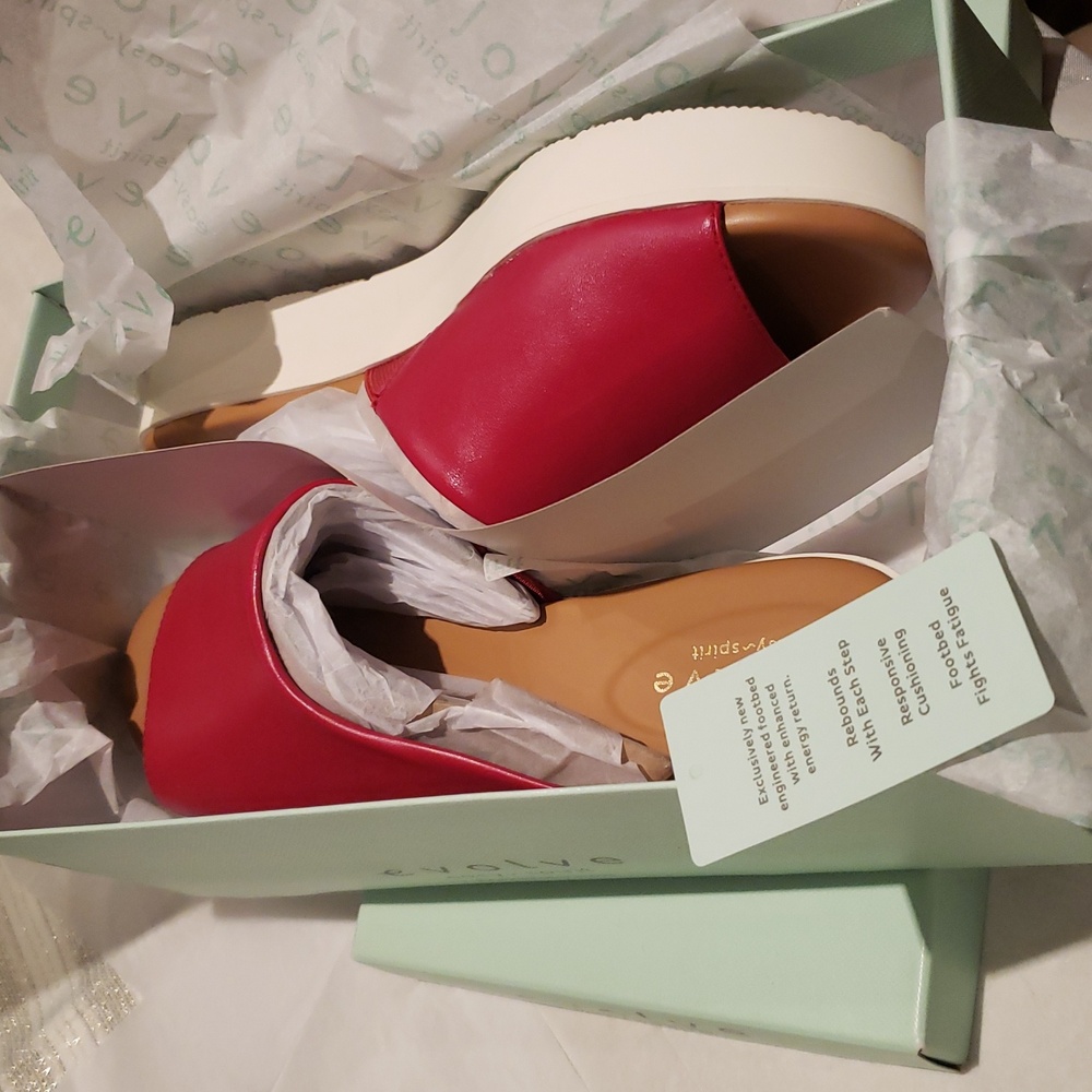 Easy Spirit new Mules Slide Platform Sandals Leather Women's NIB Red - Picture 15 of 17